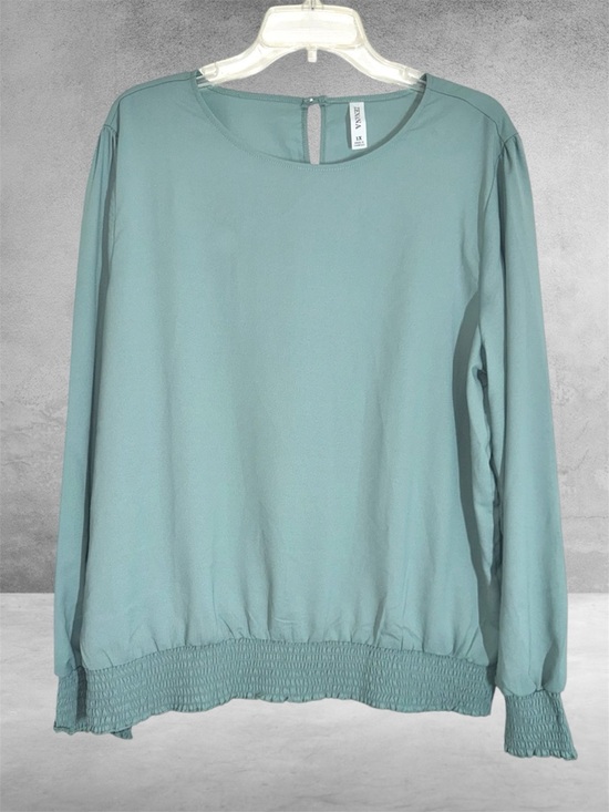 Zenana Outfitters Tops - Zenana Outfitters Smocked-Hem Long Sleeve Top in Teal size 1X